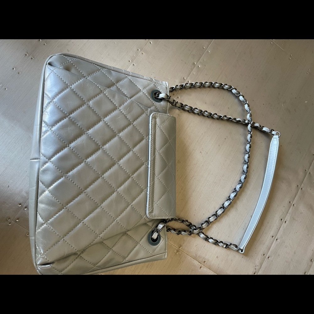 Chanel accordion bag gray light blue calfskin shoulder bag purse grey - Picture 9 of 14
